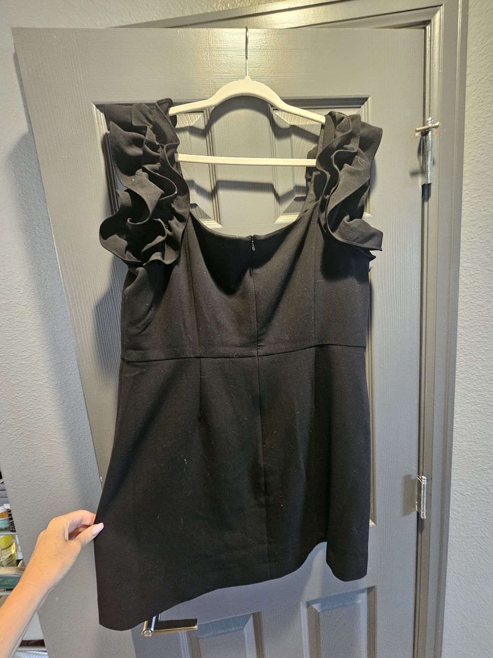 French Connection Black Ruffle Shoulder Mini Dress - Picture 3 of 3